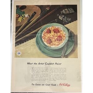Vtg 1940s Kelloggs Corn Flakes Cereal Print Ad Mount Clemens Petal Ware Artist